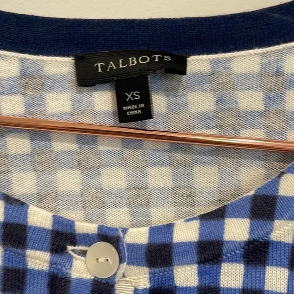 TALBOTS Gingham Cardigan Tank Blue Sweater - Picture 6 of 12